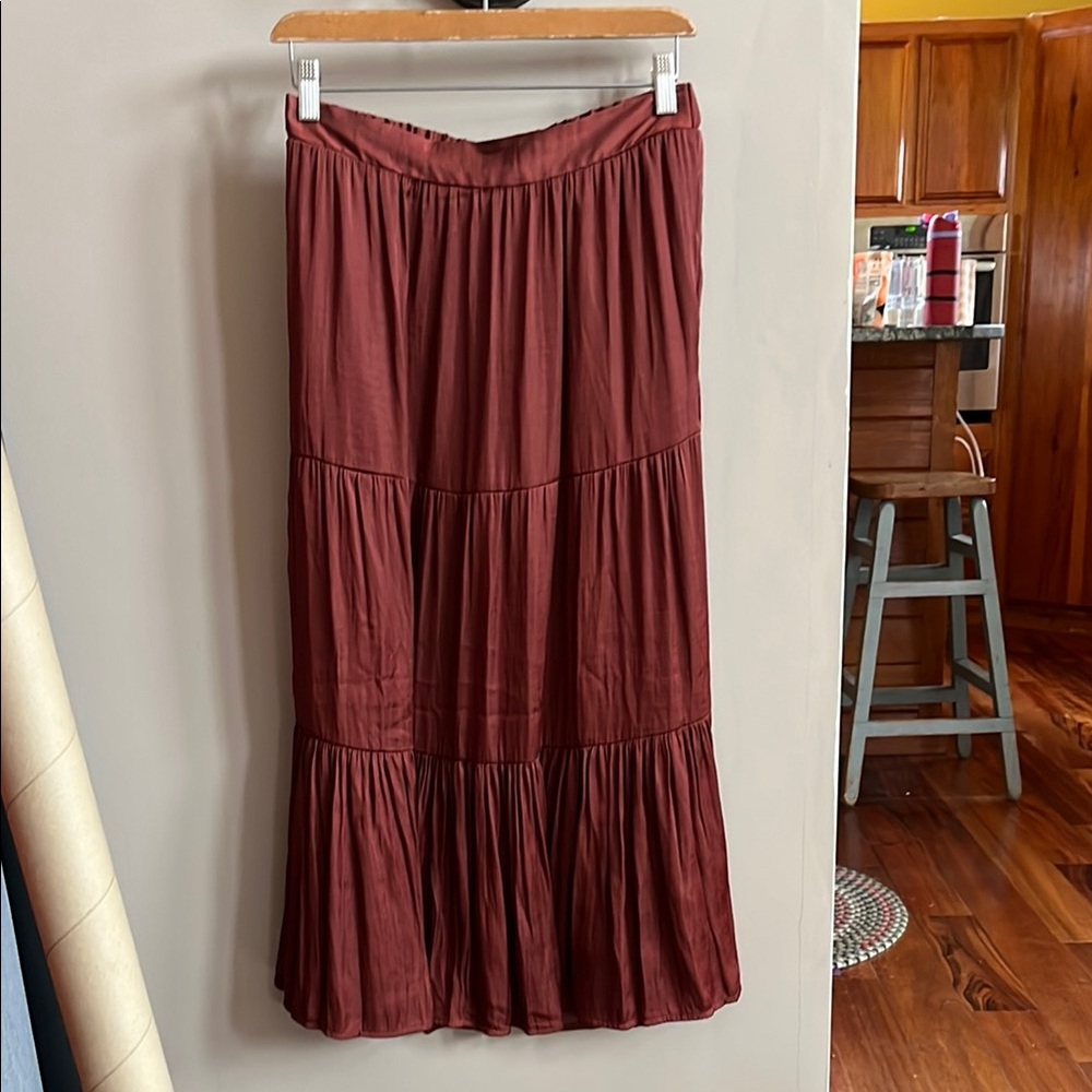 Nine West Tiered Midi Skirt- Satin Boho Skirt